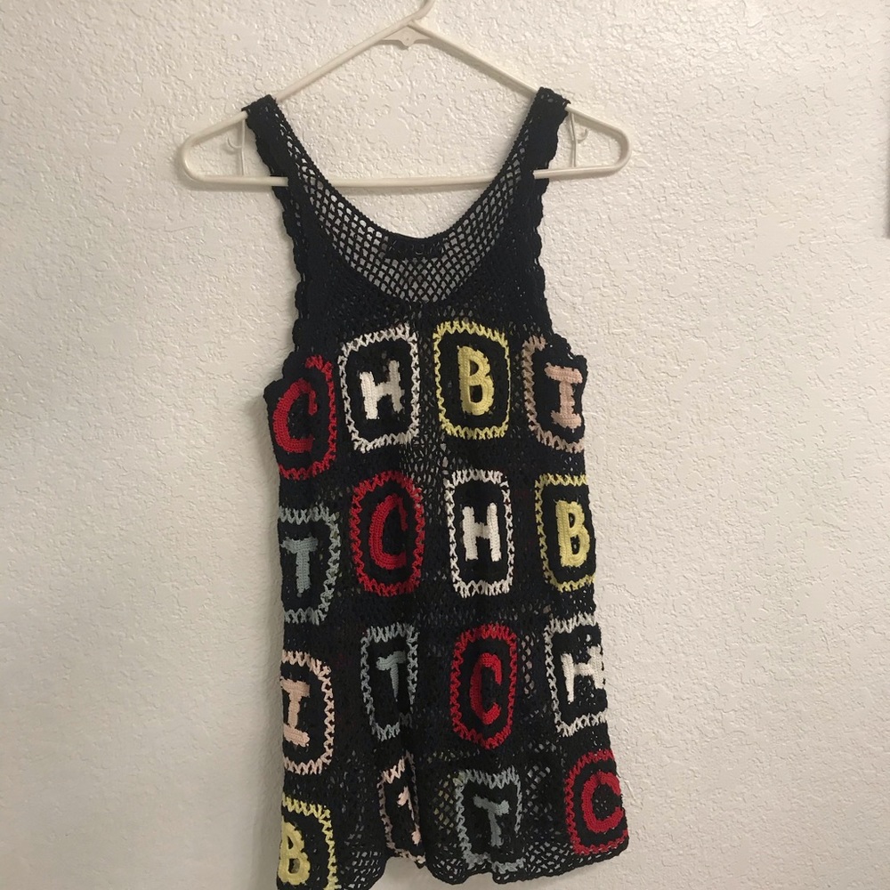 Wildfox Black Multicolor Crochet Mini Dress